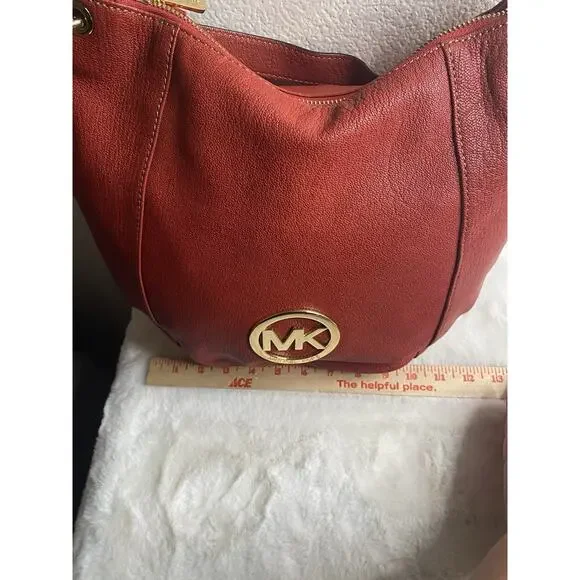 Michael Kors Leather Hobo Bag Purse Womens Red Gold Tone Hardware - Picture 6 of 9